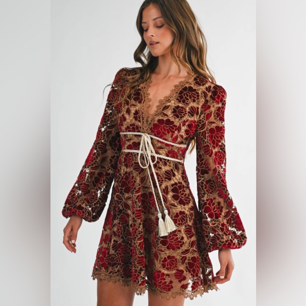 Elegant Red Floral Lace Dress